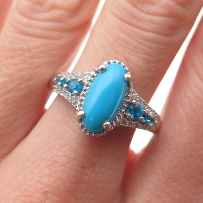 Chuck Clemency 925 Sterling Real Turquoise Apatite & White Topaz Ring Size 8.25