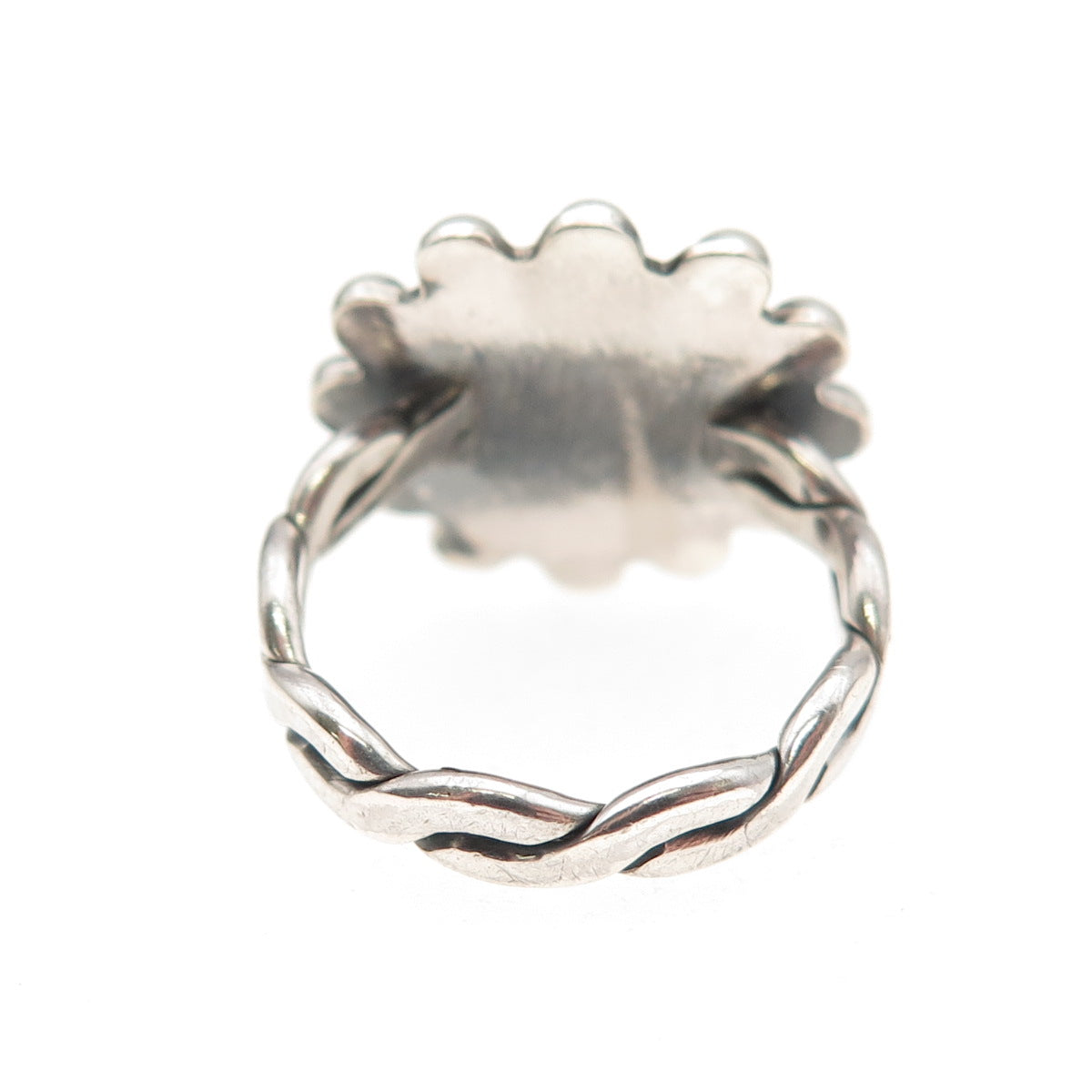 Old Pawn 925 Sterling Vintage Royston Turquoise Sun Beaded Tribal Ring Size 3.75