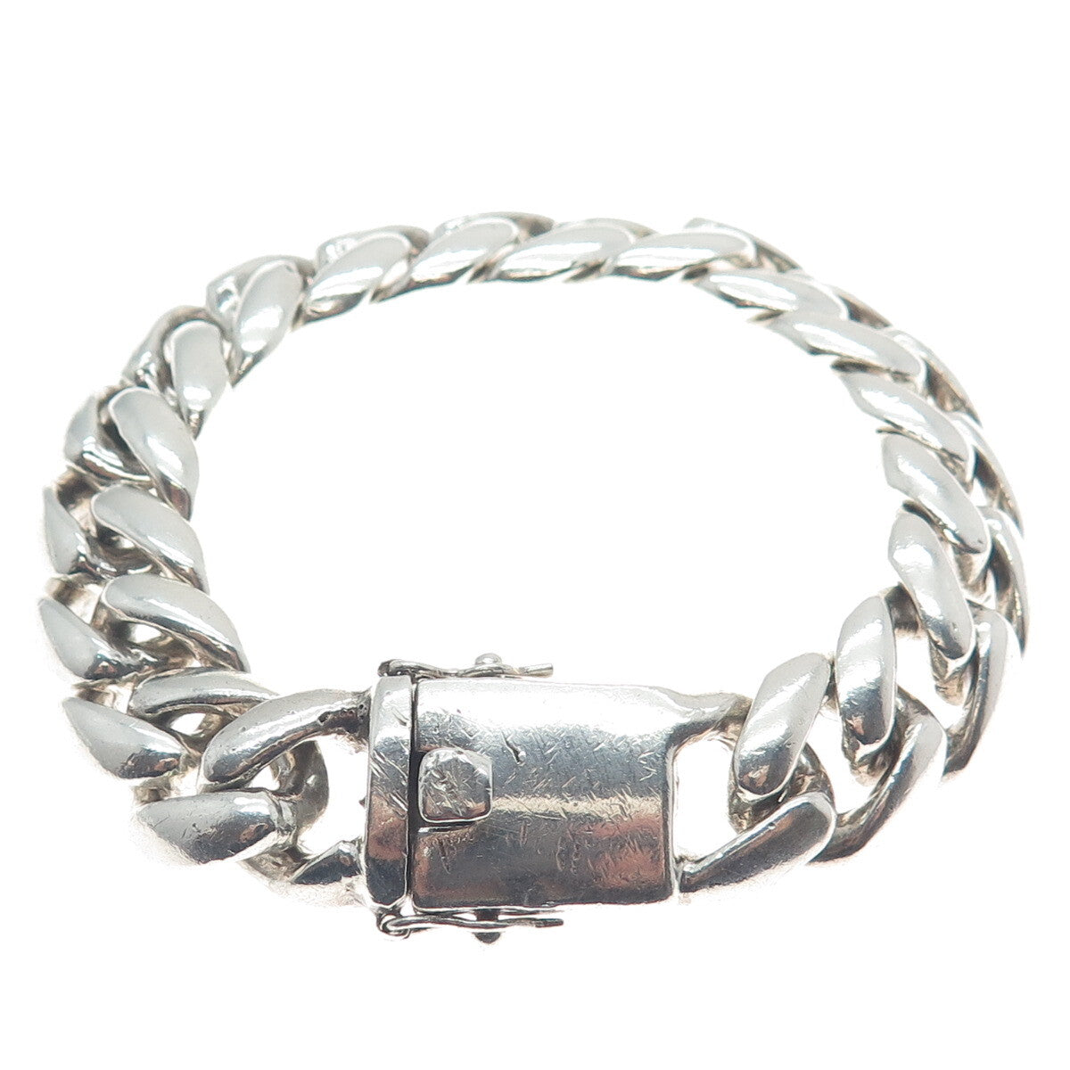 925 Sterling Silver Vintage Solid 99.6g. Cuban Link Bracelet 8"