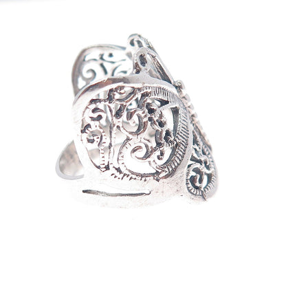 925 Sterling Silver Vintage Butterfly Filigree Oxidized Ring Size 6.5
