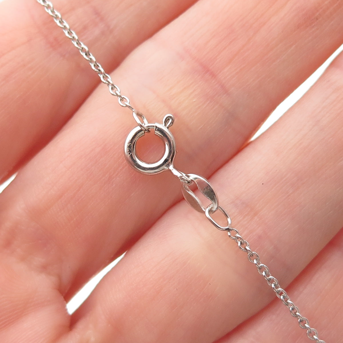 925 Sterling Silver Real Diamond Wavy Pendant Cable Chain Necklace 18"