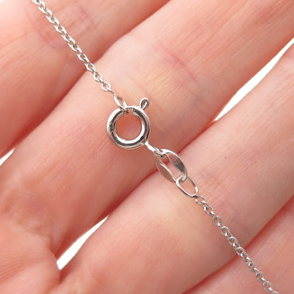 925 Sterling Silver Real Diamond Wavy Pendant Cable Chain Necklace 18"