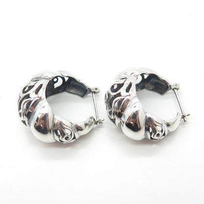 925 Sterling Silver Vintage Ribbed Hinged Hoop Earrings