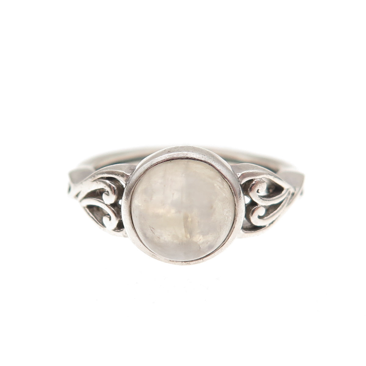 925 Sterling Silver Vintage Real Moonstone Heart Oxidized Ring Size 3.5