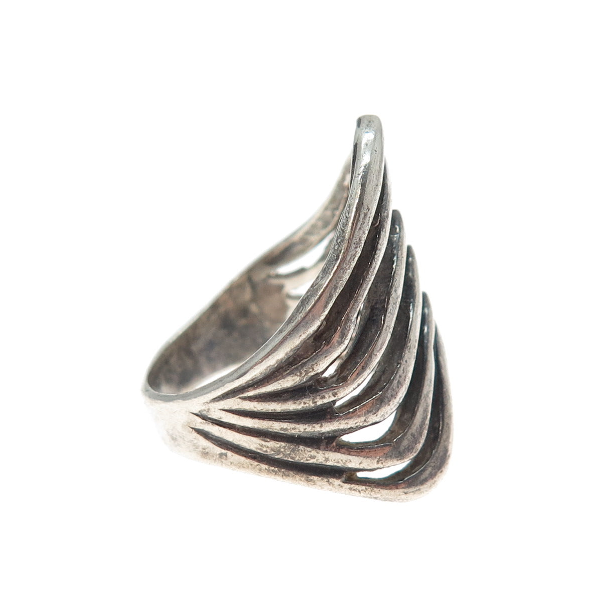 925 Sterling Silver Vintage Modernist Multi-Row Wavy Oxidized Ring Size 8