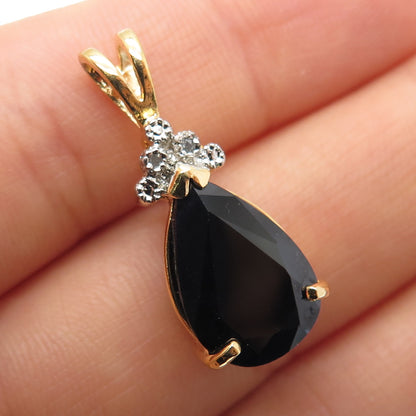 DBJ DEE BERKLE 925 Sterling Gold Plated Real Diamond & Sapphire Teardrop Pendant