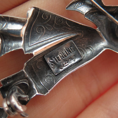 LANG 925 Sterling Silver Antique Art Deco Japanese Geisha Oxidized Pin Brooch