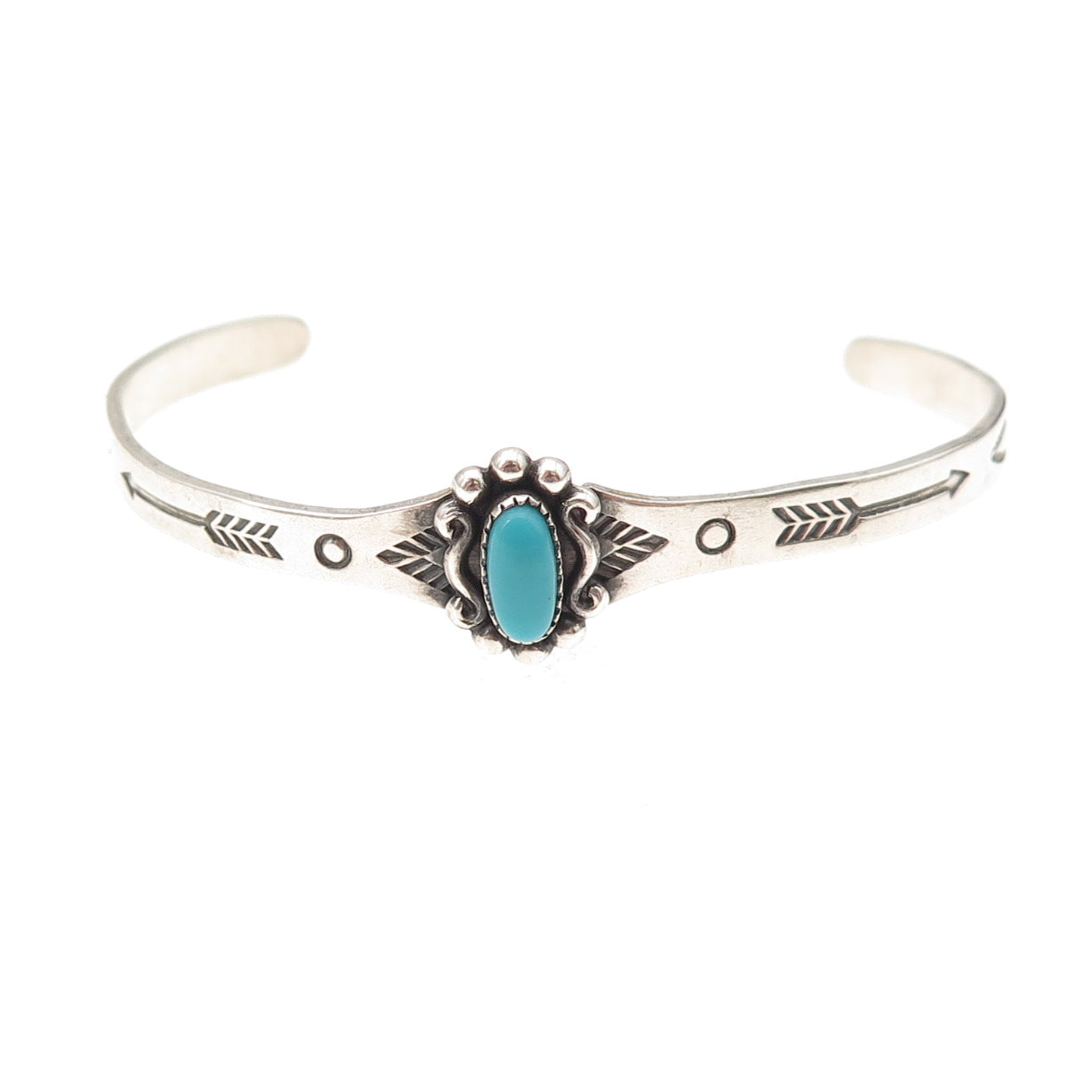 Bell Trading Post Old Pawn 925 Sterling Vintage Turquoise Adjustable Bracelet 5"