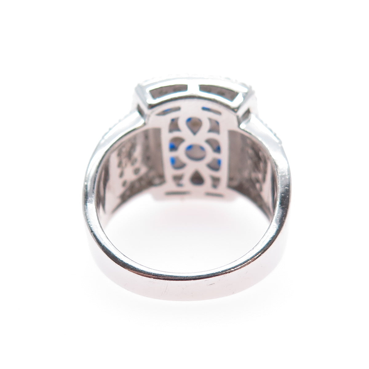 925 Sterling Silver Round-Cut Blue & White C Z Ring Size 7