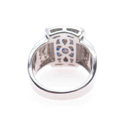 925 Sterling Silver Round-Cut Blue & White C Z Ring Size 7