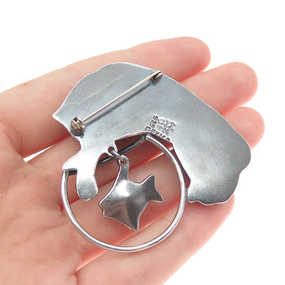 925 Sterling Silver Vintage CII Mexico Cat & Mouse Oxidized Pin Brooch