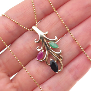 Seta Sterling Silver Gold Plated Vintage Real Sapphire Emerald Ruby Necklace 16"
