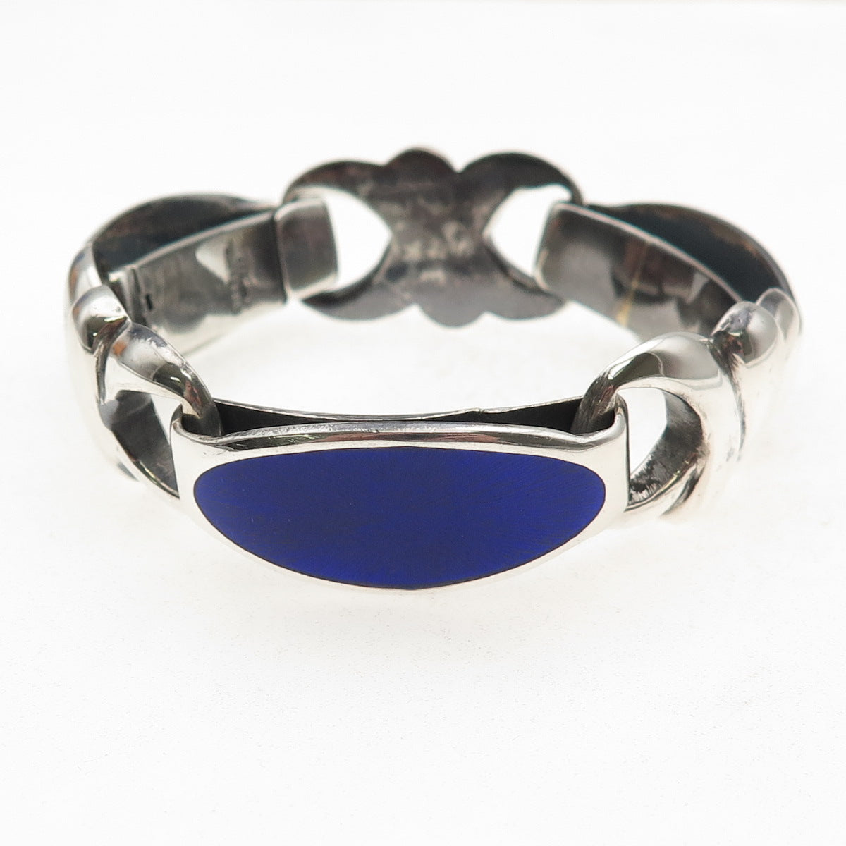 925 Sterling Silver Vintage Italy Enamel Oxidized Anchor Link Bracelet 7.25"