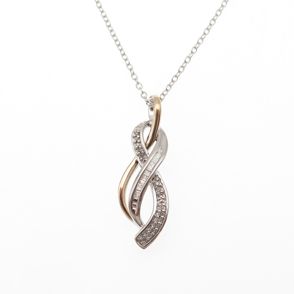 Sun 925 Sterling Silver 14K Gold Real Diamond Infinity Cable Chain Necklace 18"