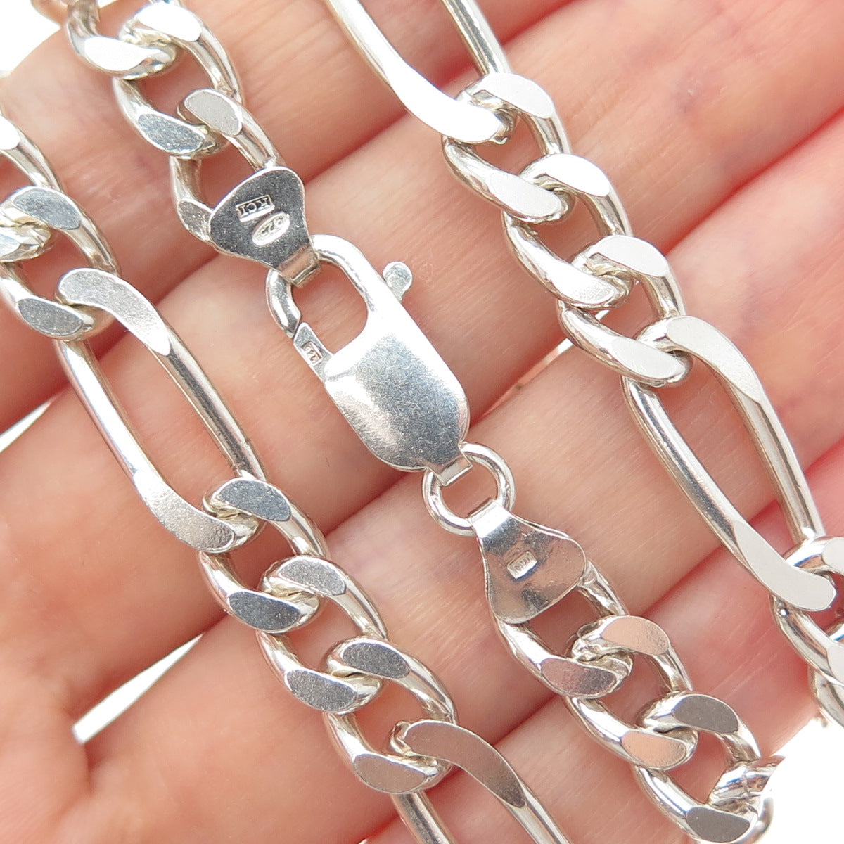 925 Sterling Silver Vintage Italy Figaro Chain Necklace 20"