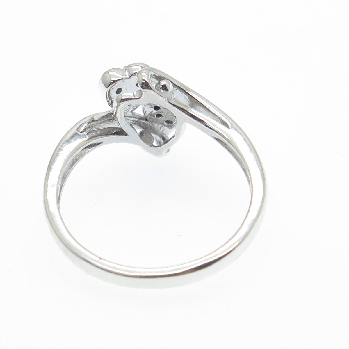 JASANI 925 Sterling Silver Real Round-Cut Diamond Couple Heart Ring Size 7.25