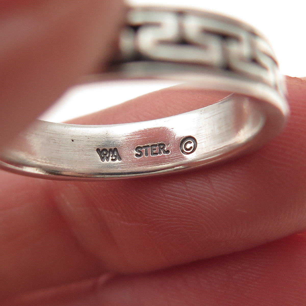 Wheeler Mfg 925 Sterling Silver Vintage Greek Maze Oxidized Band Ring Size 8