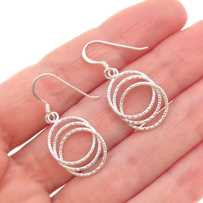925 Sterling Silver Interlocked Circle Dangle Earrings