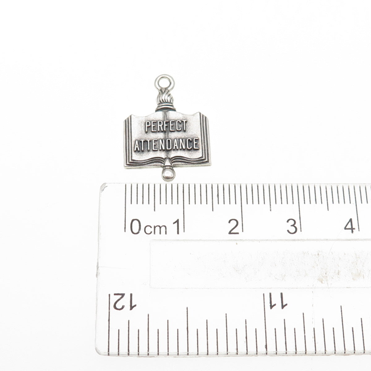925 Sterling Silver Vintage Perfect Attendance Oxidized Mini Charm Pendant