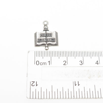 925 Sterling Silver Vintage Perfect Attendance Oxidized Mini Charm Pendant