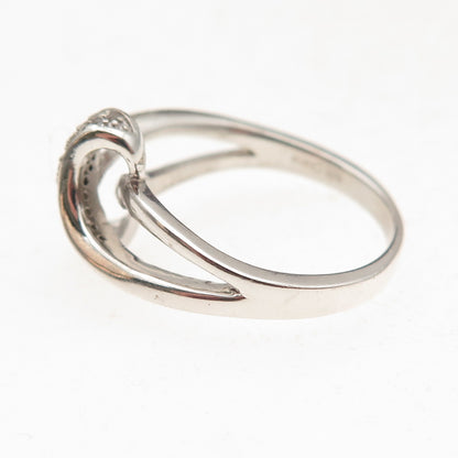 925 Sterling Silver Real Round-Cut Diamond Bypass Ring Size 8.25