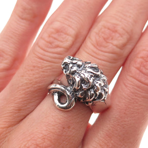 925 Sterling Silver Vintage Lion Oxidized Ring Size 6.5
