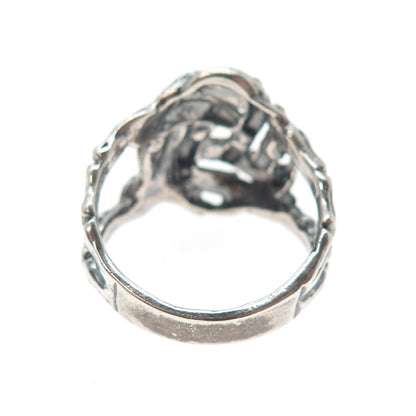 925 Sterling Silver Vintage Modernist Twisted Knot Oxidized Ring Size 9.5