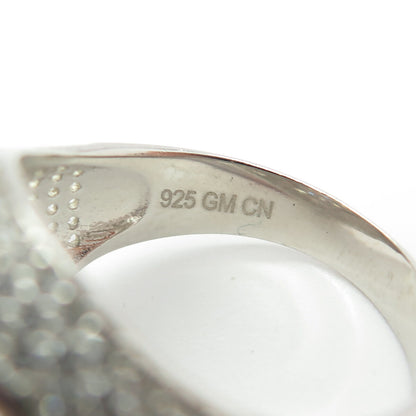 925 Sterling Silver Pave C Z Domed Ring Size 11
