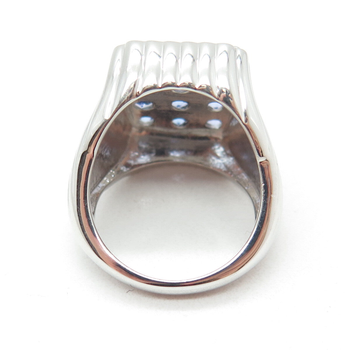 DSMK 925 Sterling Silver Round-Cut Tanzanite Gem Ribbed Domed Ring Size 7.25