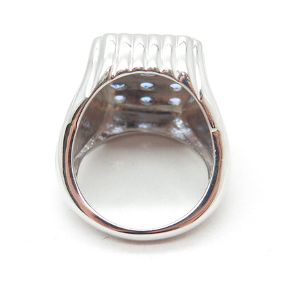 DSMK 925 Sterling Silver Round-Cut Tanzanite Gem Ribbed Domed Ring Size 7.25