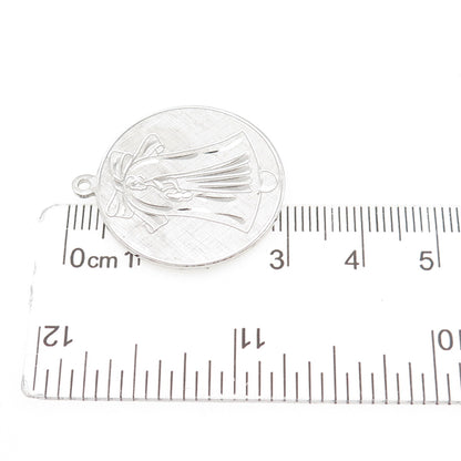 ANSON 925 Sterling Silver Vintage Engraved Bride Oxidized Charm Pendant