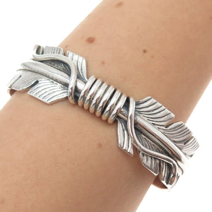 MIKE THOMAS JR NAVAJO Old Pawn Sterling Silver Feather Adjustable Bracelet 6.75"