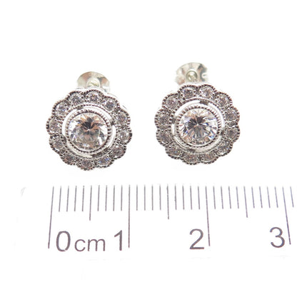 925 Sterling Silver Round-Cut Shaped C Z Stud Earrings