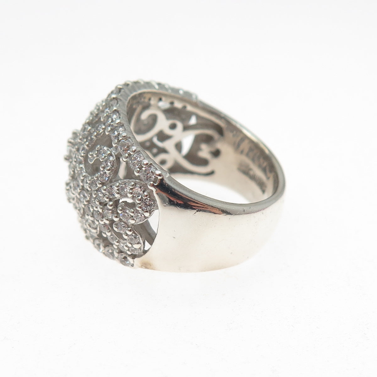 925 Sterling Silver Round-Cut C Z Ornate Ring Size 7.25