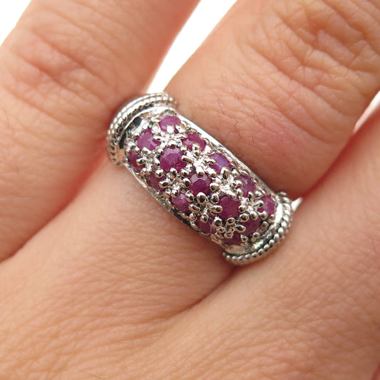 925 Sterling Silver Vintage Real Round-Cut Ruby Ring Size 6