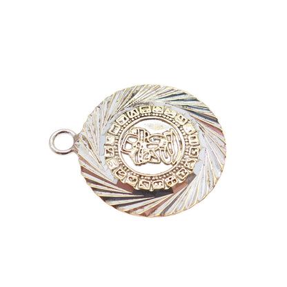925 Sterling Silver 2-Tone Vintage Aztec Symbol Charm Pendant