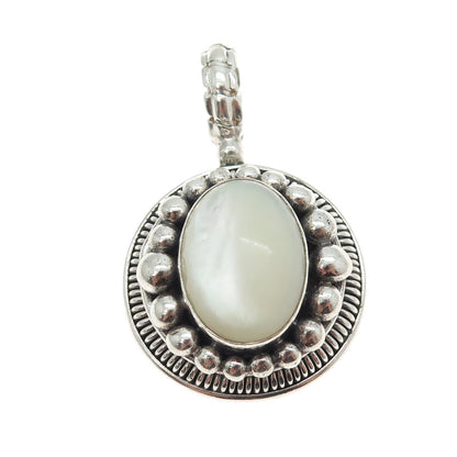 SUARTI BALI 925 Sterling Silver Vintage Real Mother-of-Pearl Beaded Pendant