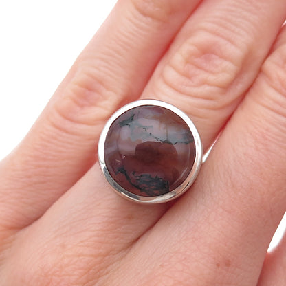 925 Sterling Silver Vintage 1976 S&B London Real Agate Modernist Ring Size 6.25
