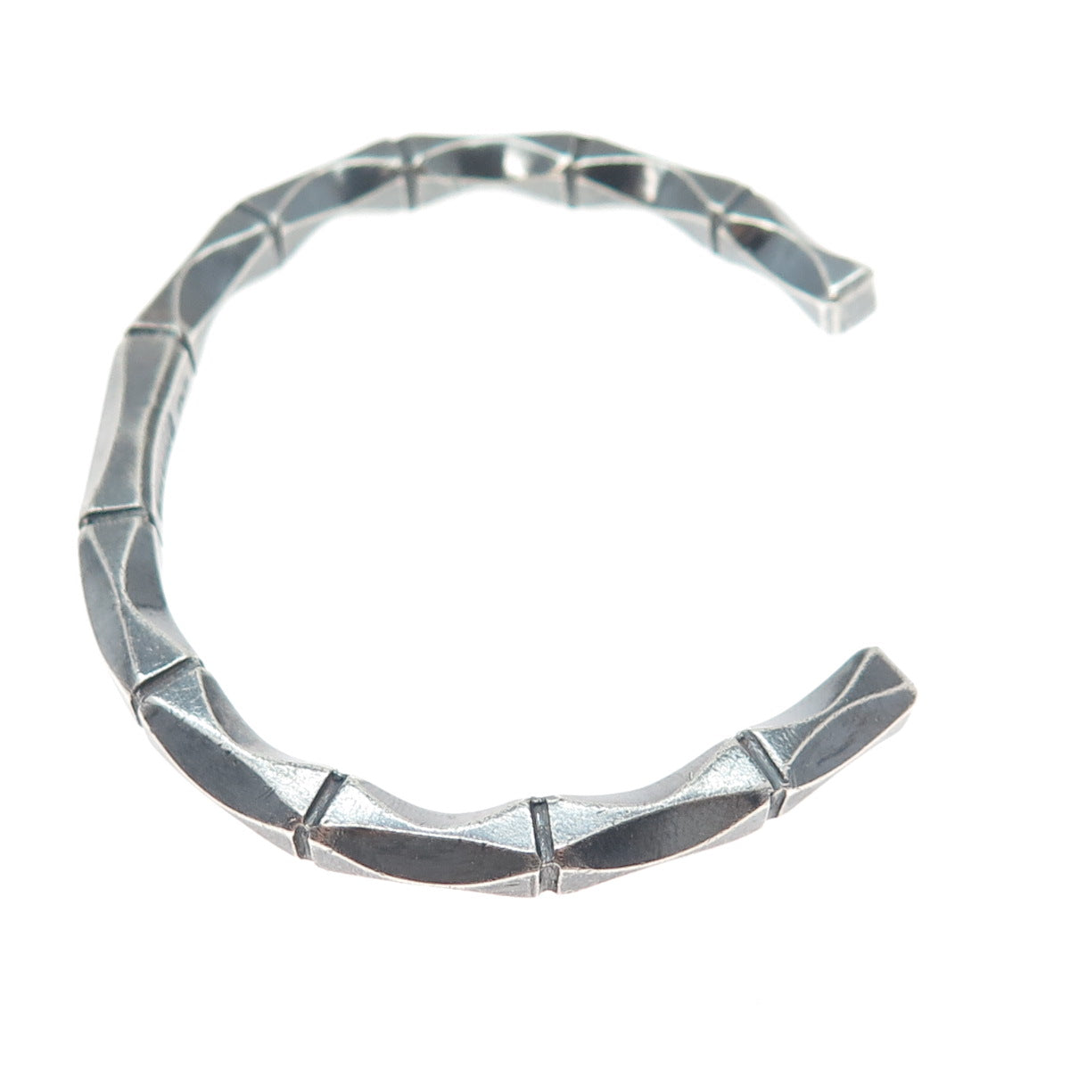 800 Silver Vintage Modernist Bamboo Oxidized Adjustable Cuff Bracelet 6.5"