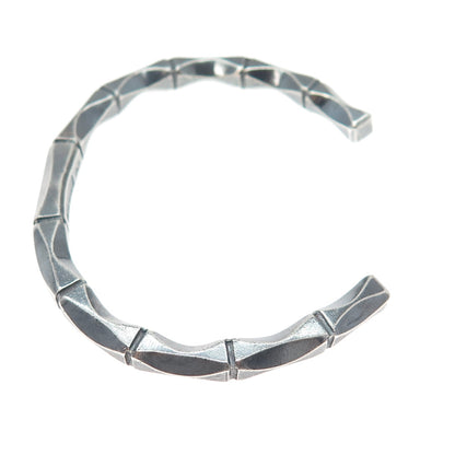 800 Silver Vintage Modernist Bamboo Oxidized Adjustable Cuff Bracelet 6.5"