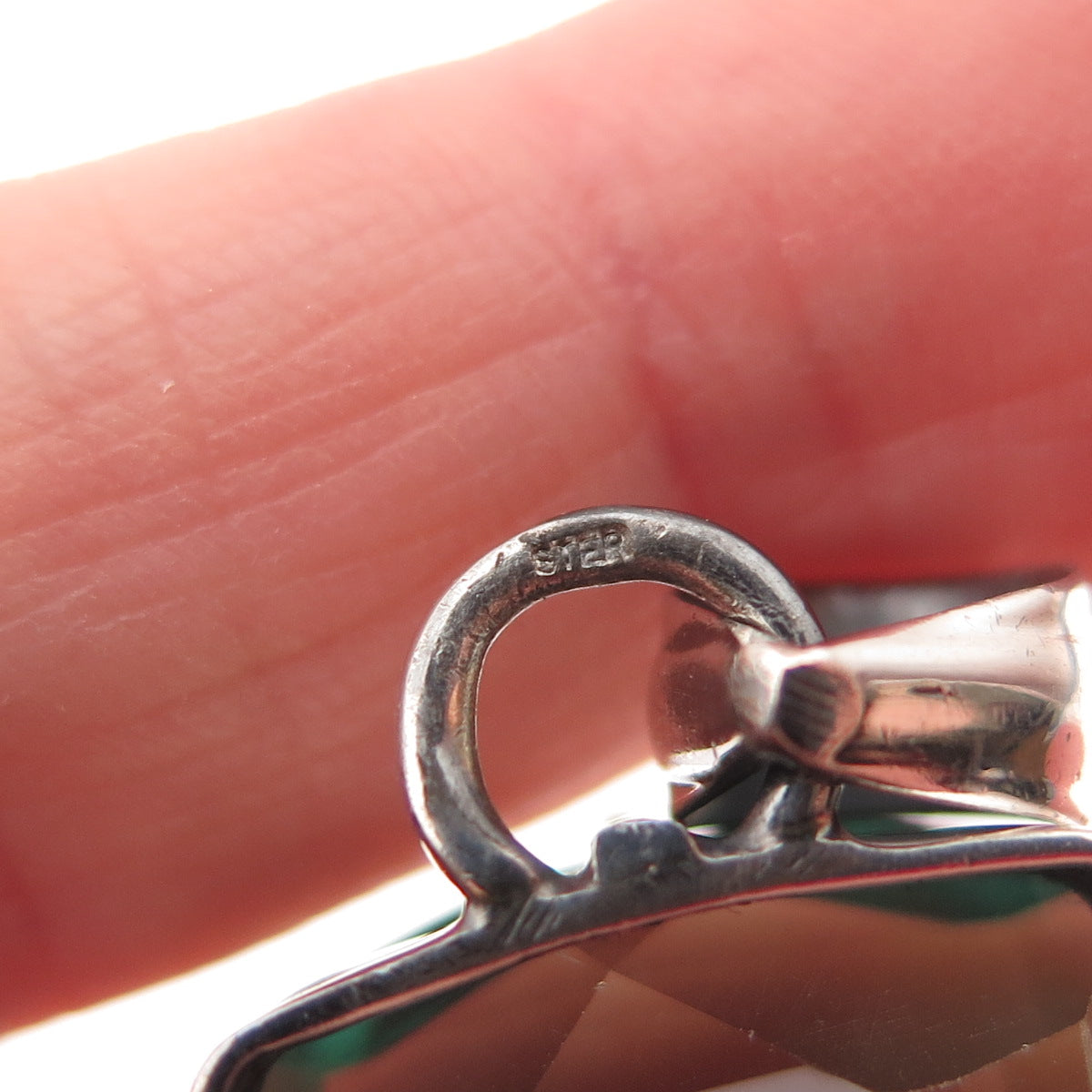 925 Sterling Silver Vintage Emerald-Cut Mint Green Glass Charm Pendant