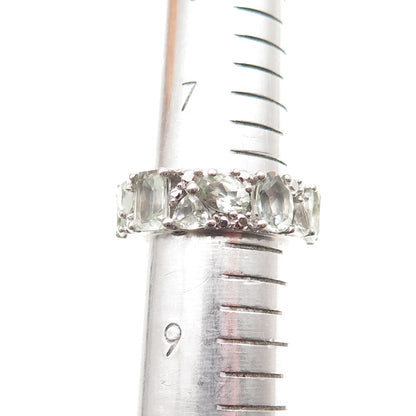 925 Sterling Silver Real Multi-Cut Green Amethyst Cluster Band Ring Size 8.25