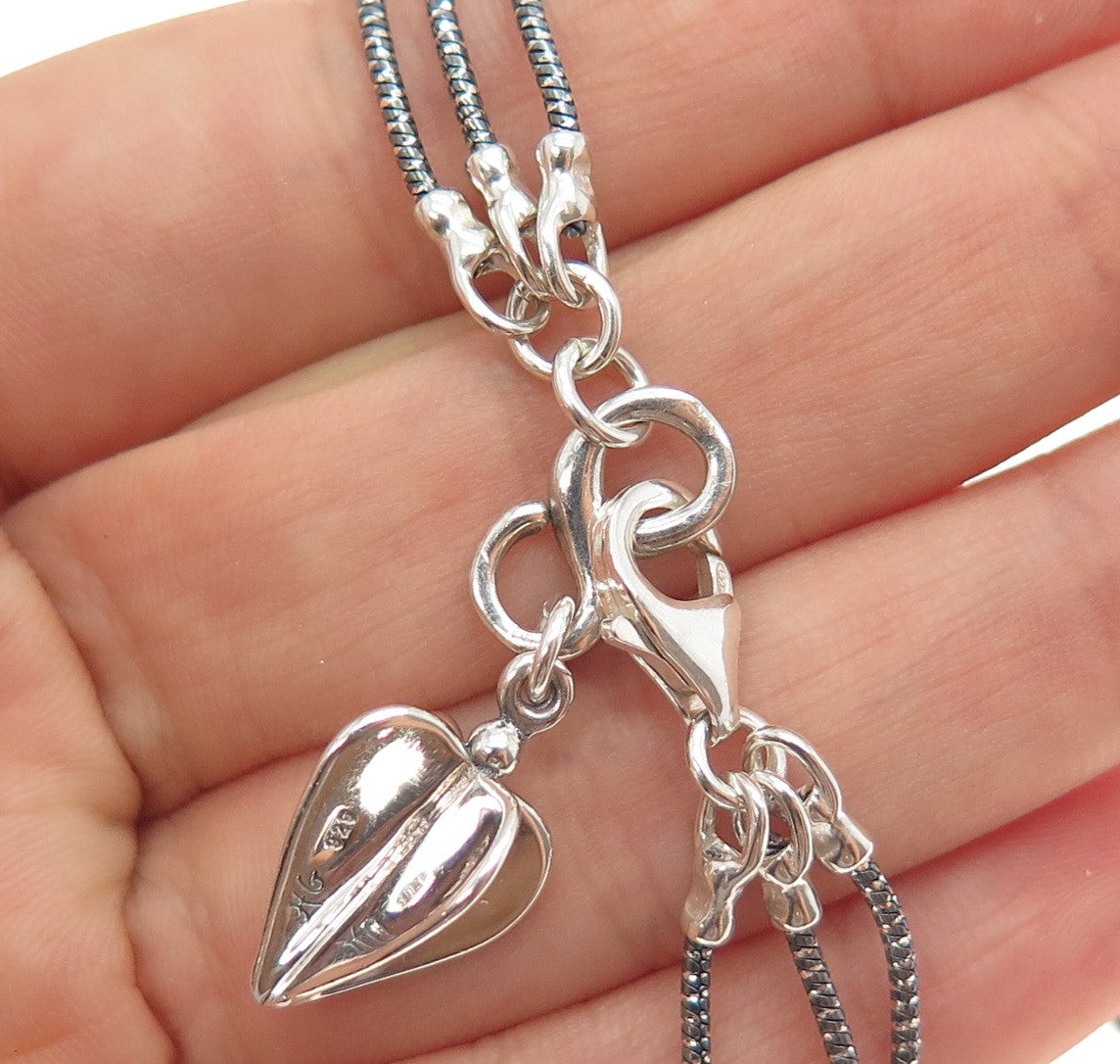 HAGIT GORALI 925 Sterling Silver Vintage Heart Multi-Strand Chain Necklace 18"