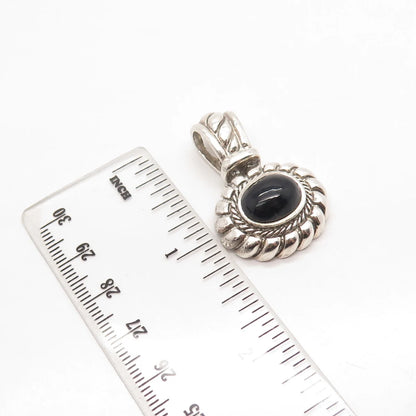 925 Sterling Silver Vintage Real Black Onyx Gem Twisted Oval Pendant