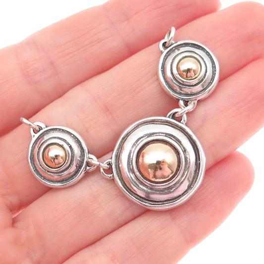 925 Sterling Silver 14K Rose Gold Vintage Modernist Oxidized Centerpiece Pendant