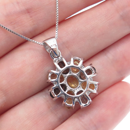 925 Sterling Silver ADI Real Smoky Quartz & Yellow Topaz Box Chain Necklace 18"