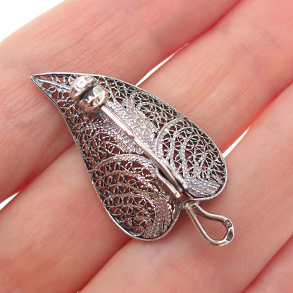 835 Silver Antique Art Deco Portugal Floral Leaf Filigree Oxidized Pin Brooch