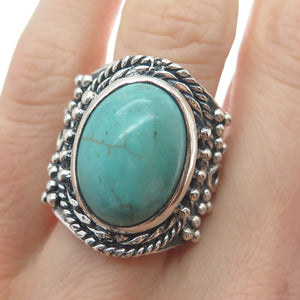 925 Sterling Silver Vintage Real Lone Mountain Turquoise Beaded Ring Size 9.5