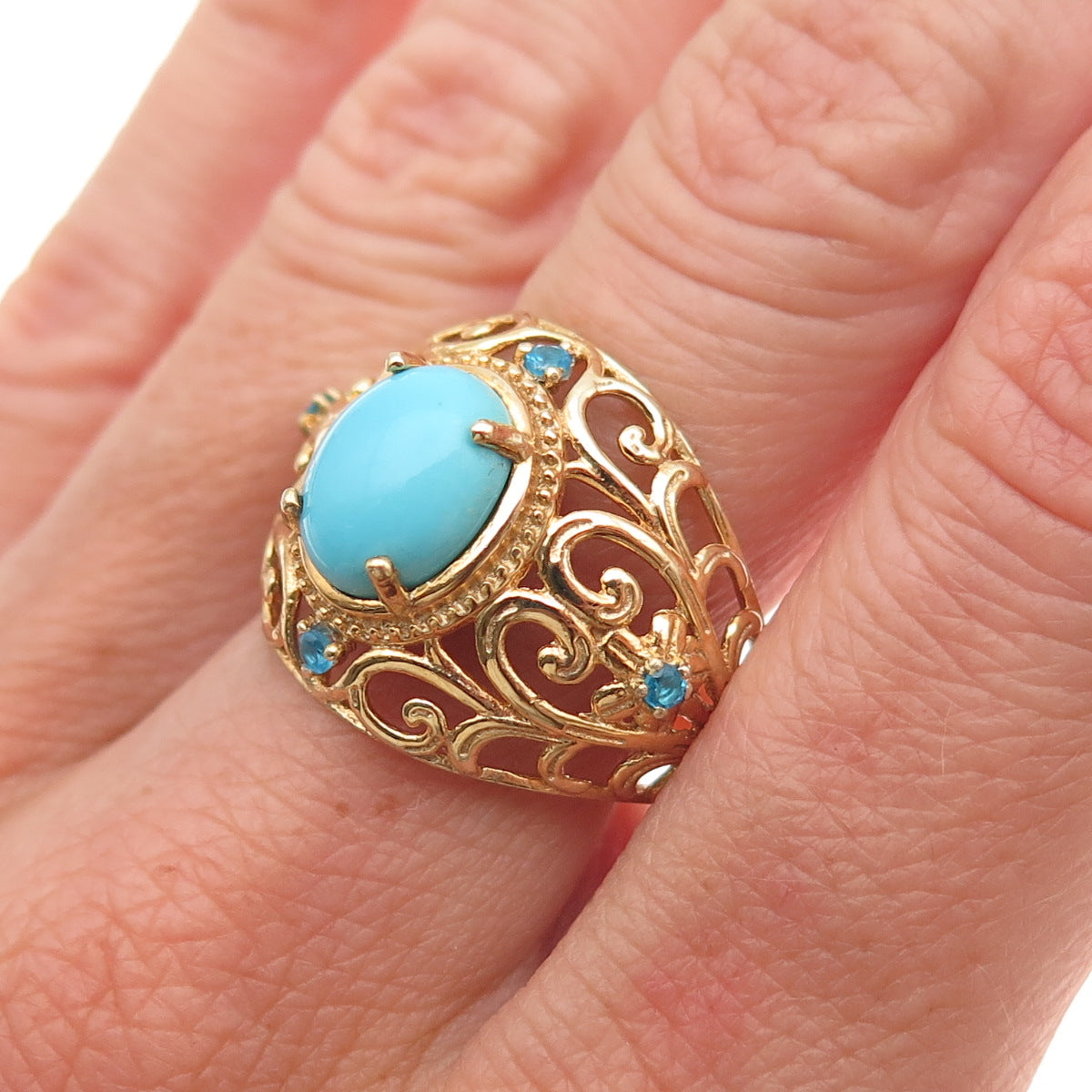 Chuck Clemency Sterling Silver Gold Plated Real Turquoise Apatite Ring Size 8.25