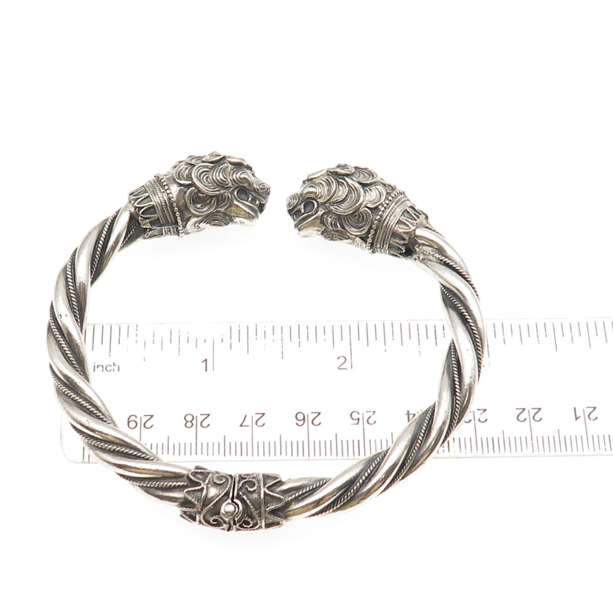 925 Sterling Silver Vintage Double Headed Lion Oxidized Bracelet 7"